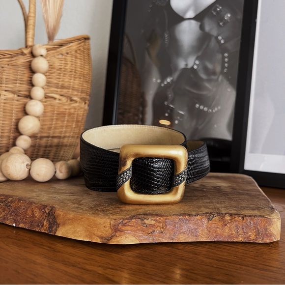 100% LEATHER VINTAGE GOLD AND BLACK TEXTURED BELT #0347 - Picture 5 of 11